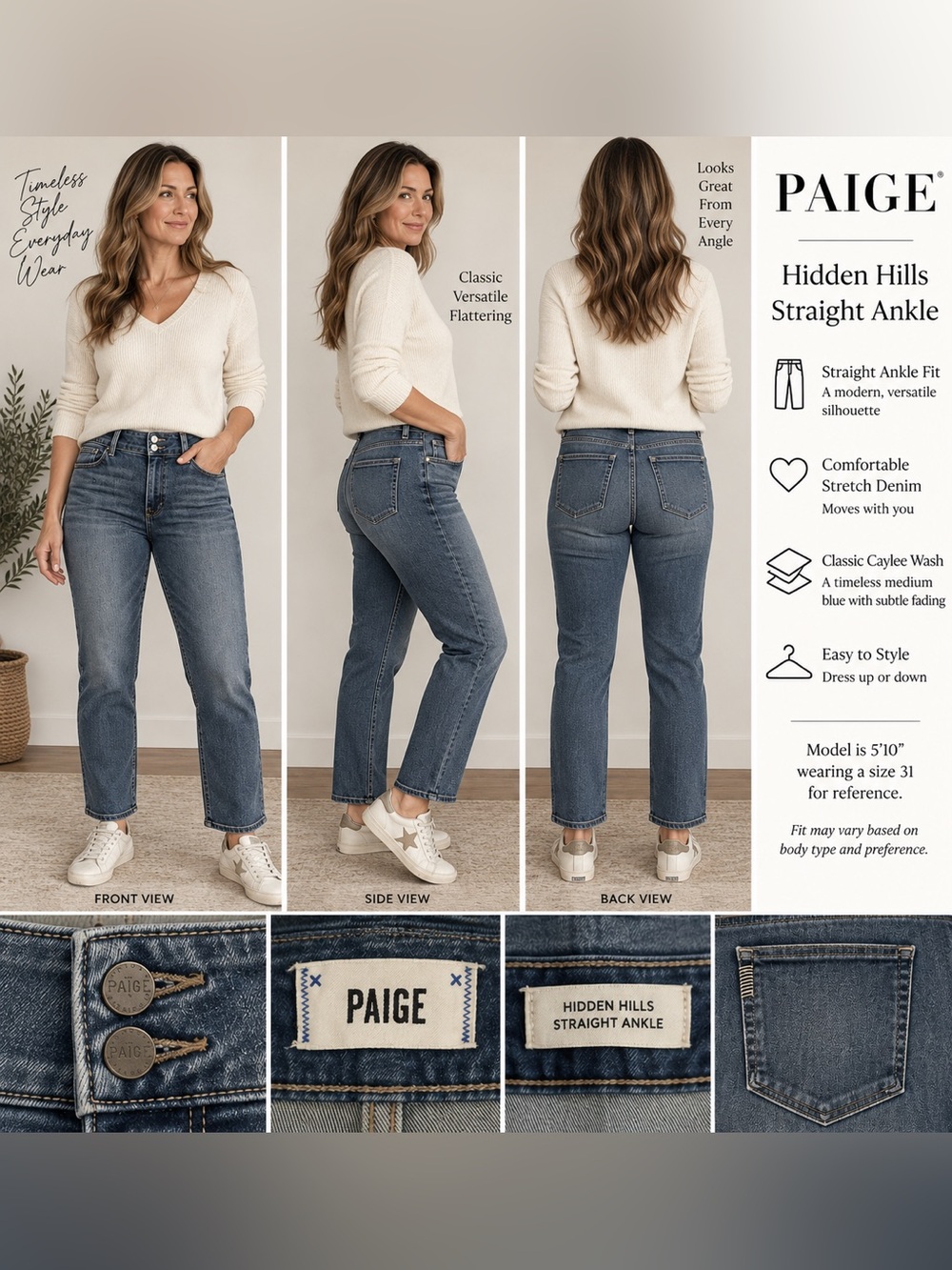 PAIGE Hidden Hills Straight Ankle Jeans | Size 31 | Caylee